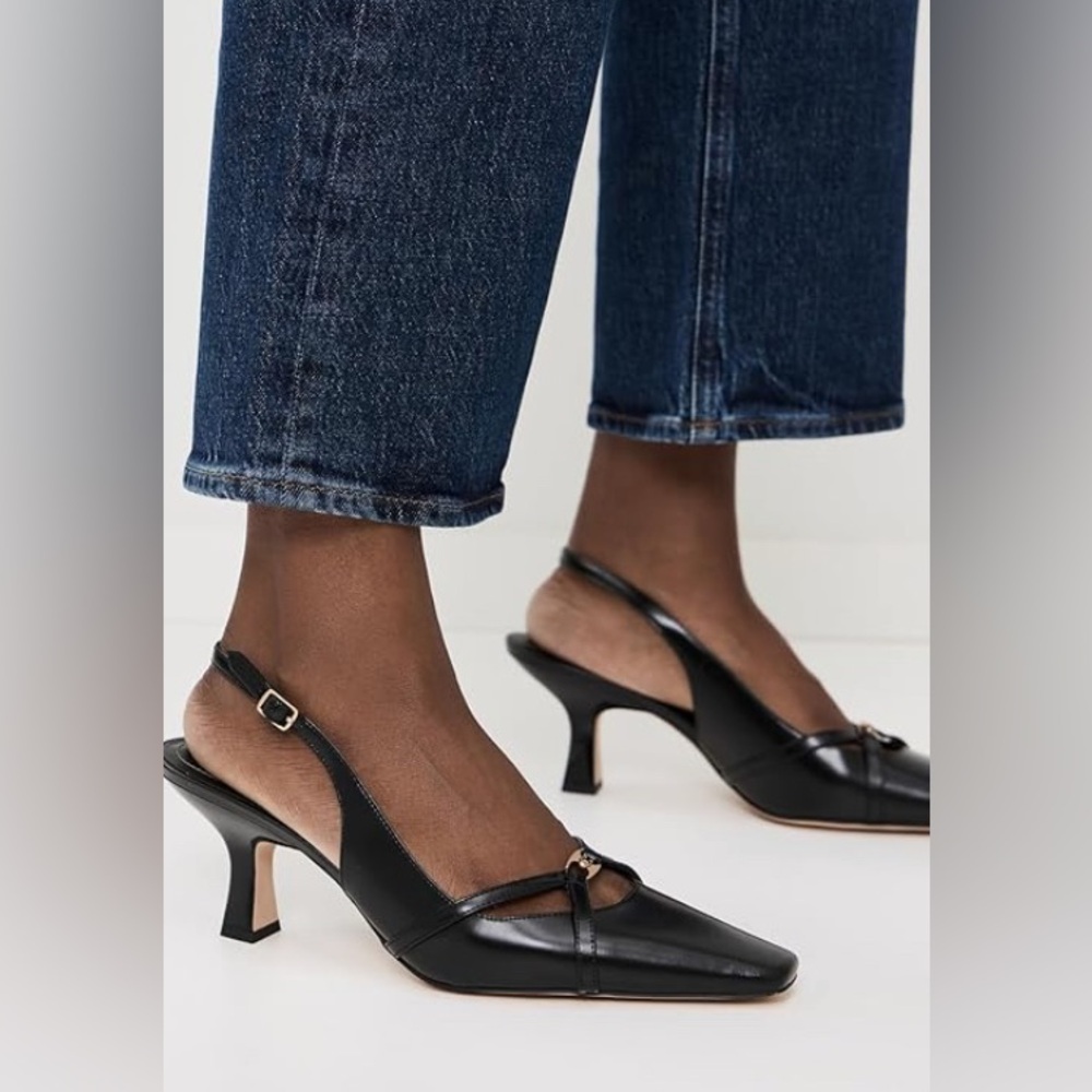 Coach Rowyn Black Leather Slingback Mules with Gold Accent - Picture 2 of 3
